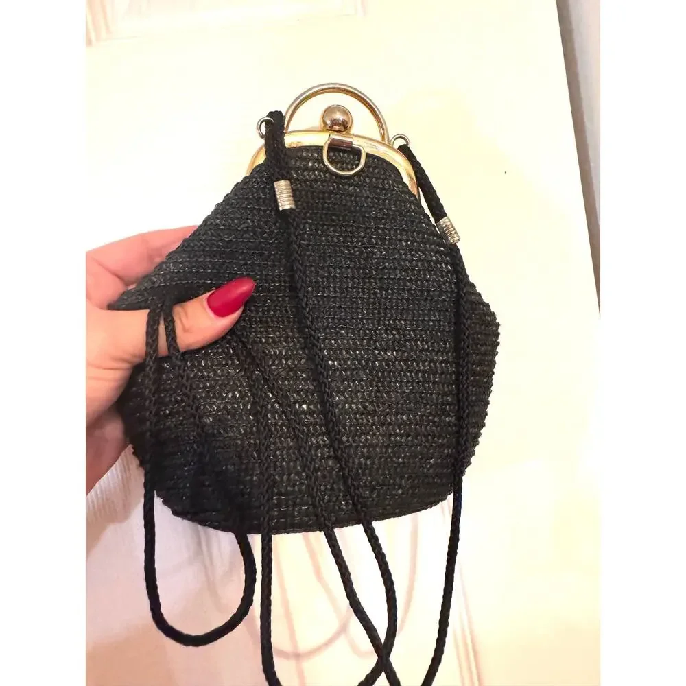 Vintage La Regale Black Wicker Purse